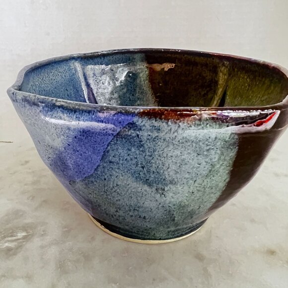 Artisan Signed Bowl Studio Pottery Abstract Wheel Thrown Multicolor Drip Glaze C - Picture 5 of 6